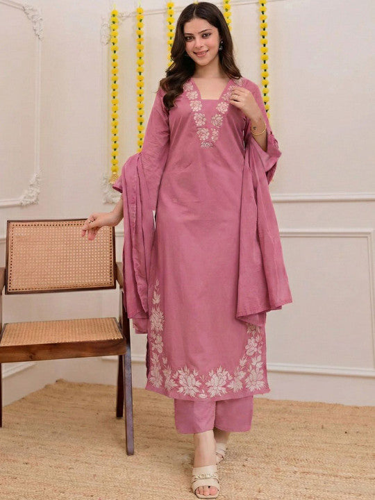 Women Floral Embroidered Regular Thread Work Kurta