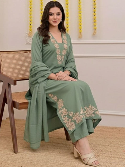 Women Floral Embroidered Regular Thread Work Kurta