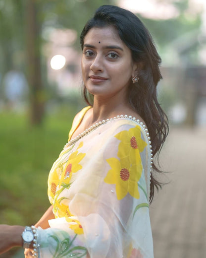 Sunlit Bloom Floral Organza Saree