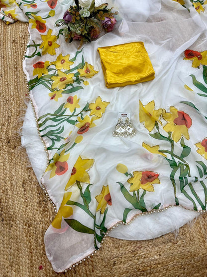 Sunlit Bloom Floral Organza Saree