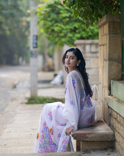 Lavender Garden Floral Organza Saree