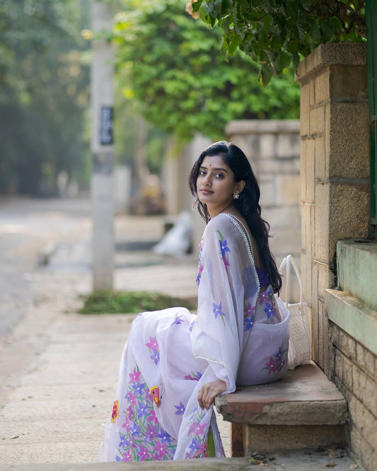 Lavender Garden Floral Organza Saree