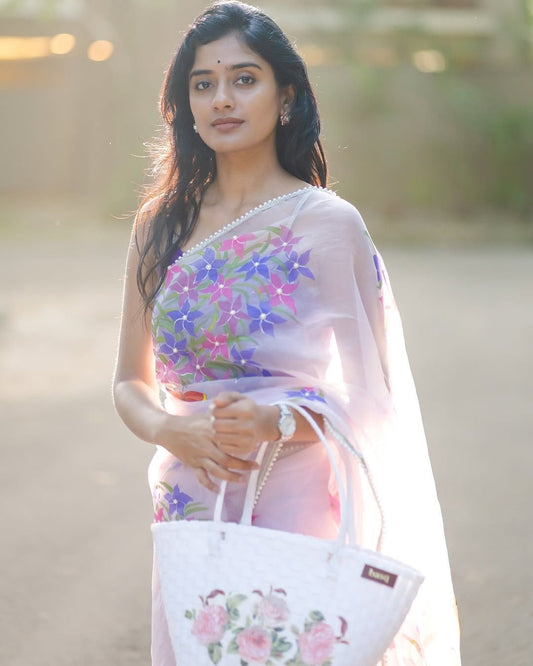 Lavender Garden Floral Organza Saree