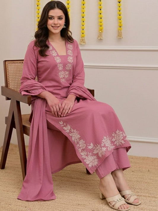 Women Floral Embroidered Regular Thread Work Kurta